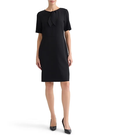 Kasper Neck Tie Sheath Knee Length Dress