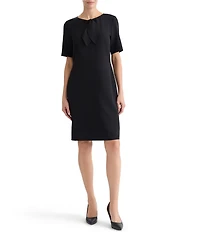 Kasper Neck Tie Sheath Knee Length Dress