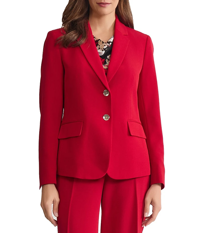 Kasper Notch Collar Long Sleeve Two Button Crepe Blazer