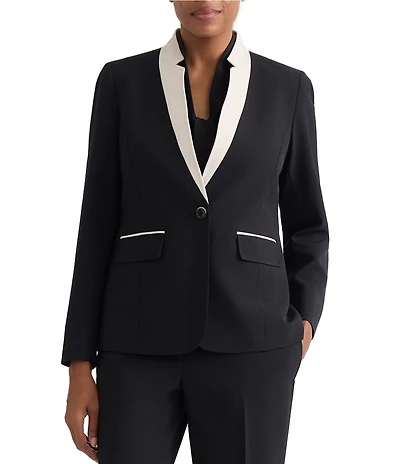 Kasper One Button Inverted Collar Color Block Jacket