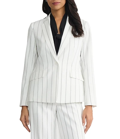 Kasper One Button Pinstripe Notch Collar Coordinating Blazer
