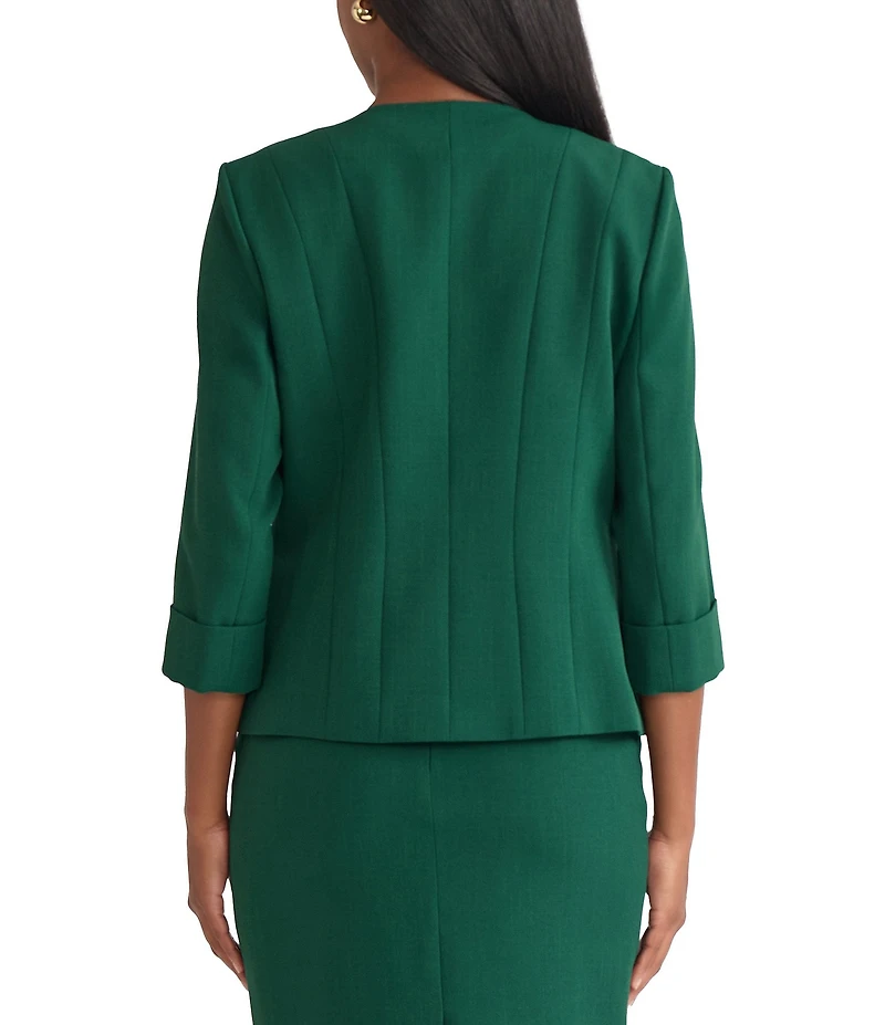 Kasper Open Front 3/4 Sleeve Seamed Crepe Blazer