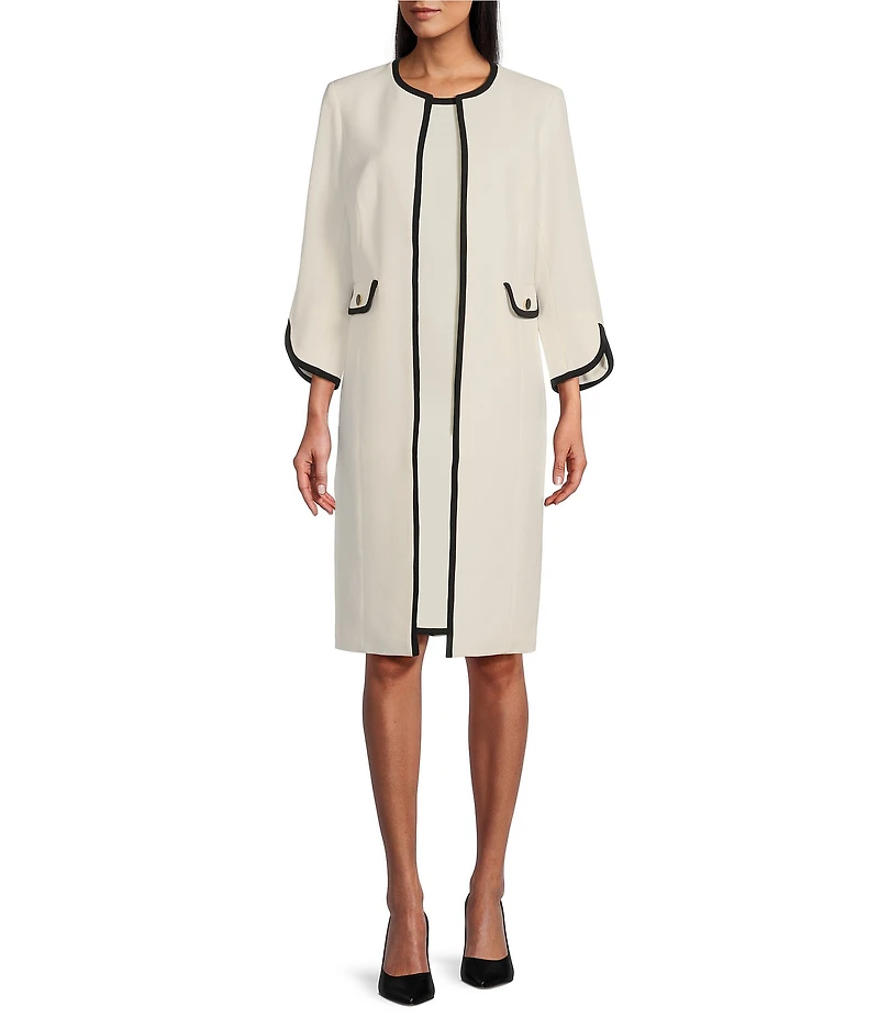 Kasper Open Front Collarless Long Sleeve Framed Jacket