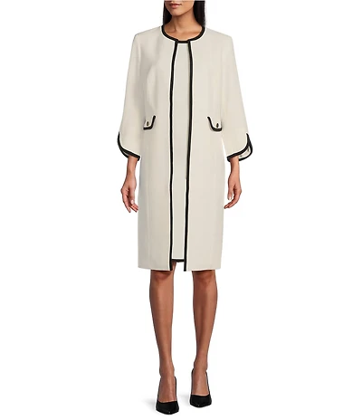 Kasper Open Front Collarless Long Sleeve Framed Jacket