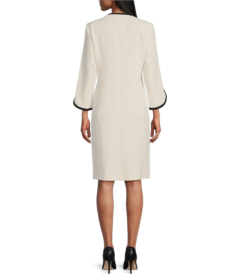 Kasper Open Front Collarless Long Sleeve Framed Jacket