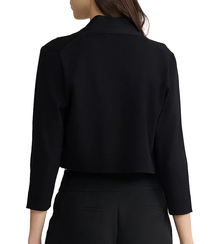 Kasper Open Front Knit 3/4 Sleeve Cropped Cardigan
