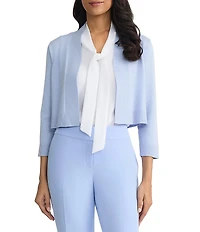 Kasper Open Front Knit 3/4 Sleeve Cropped Cardigan