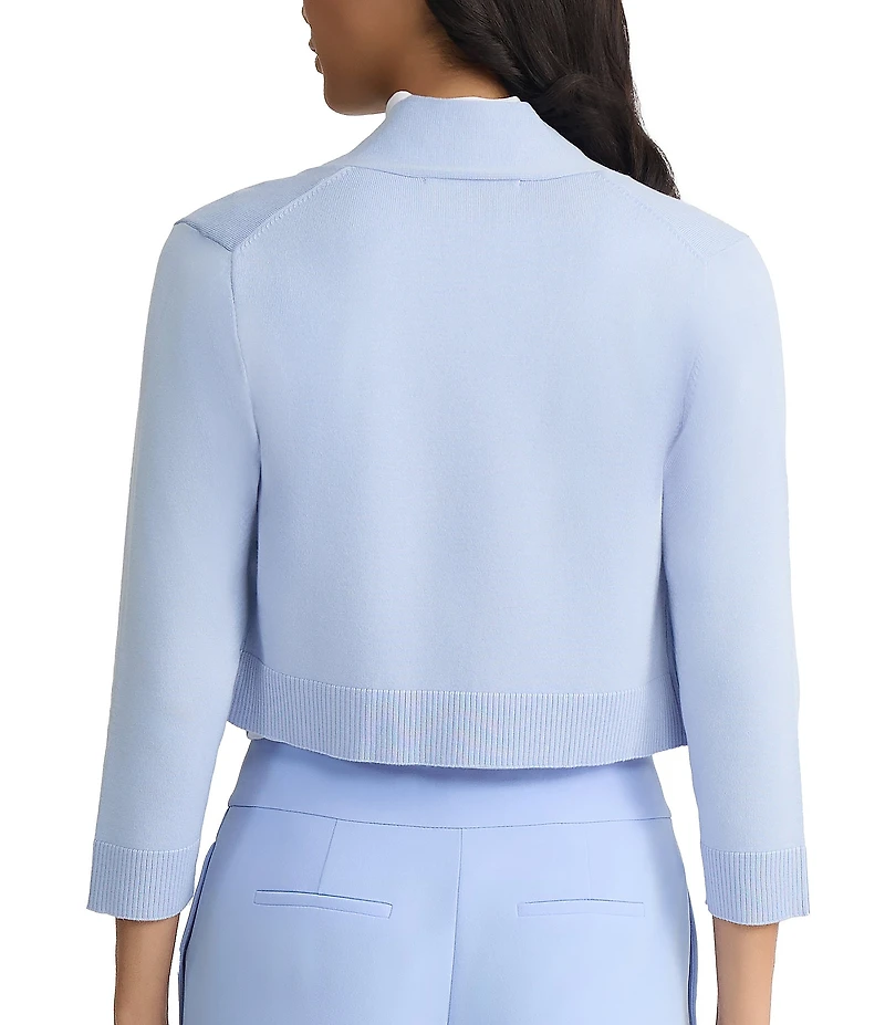 Kasper Open Front Knit 3/4 Sleeve Cropped Cardigan