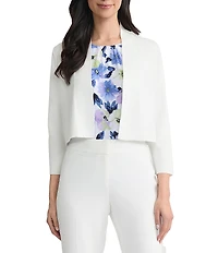 Kasper Open Front Knit 3/4 Sleeve Cropped Cardigan