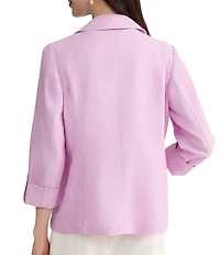 Kasper Open Notch Collar 3/4 Sleeve Cross Dye Linen Jacket