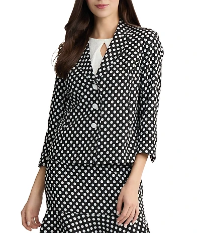 Kasper Petite 3 Button Dotted Jacquard Notched Collar Jacket