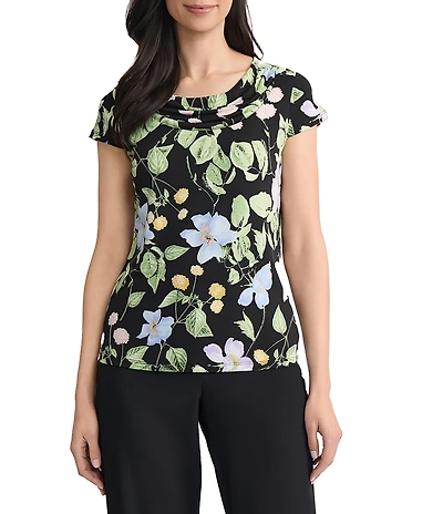 Kasper Petite Cap Sleeve Cowl Neck Blouse