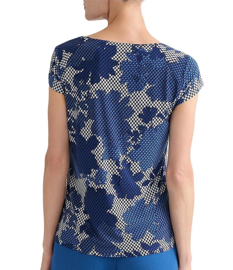 Kasper Petite Cap Sleeve Cowl Neck Printed Top