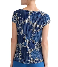 Kasper Petite Cap Sleeve Cowl Neck Printed Top