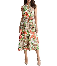 Kasper Petite Cap Sleeve Floral Printed Flutter Cap Sleeve Midi Dress