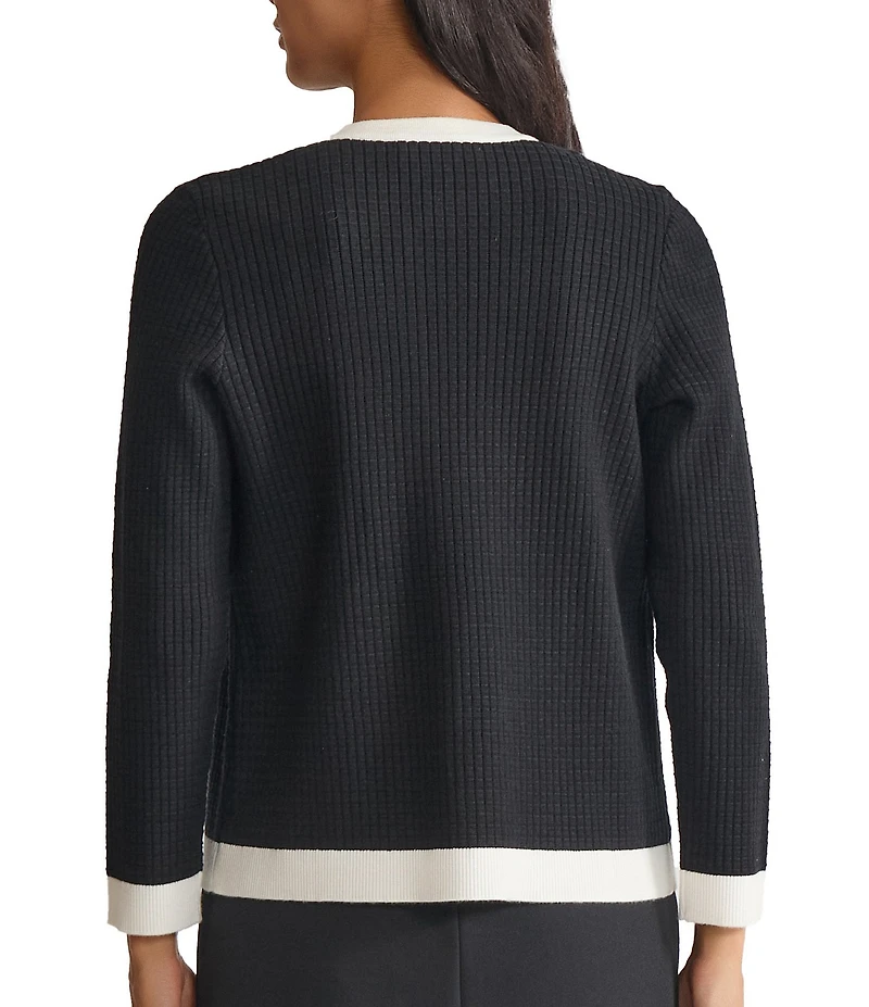 Kasper Petite Crew Neck Novelty Stitch Kissing Cardigan