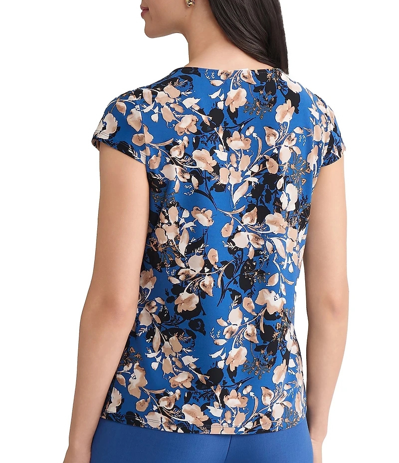 Kasper Petite Floral Print Cowl Neck Blouse