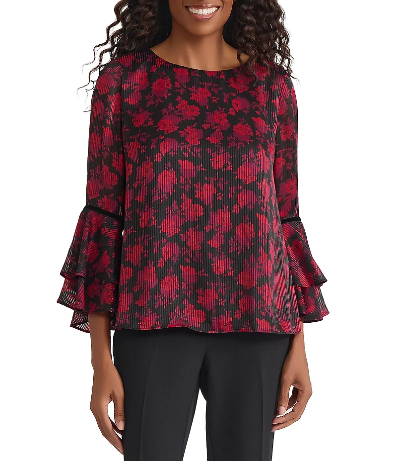 Kasper Petite Floral Print Ruffle Sleeve Blouse