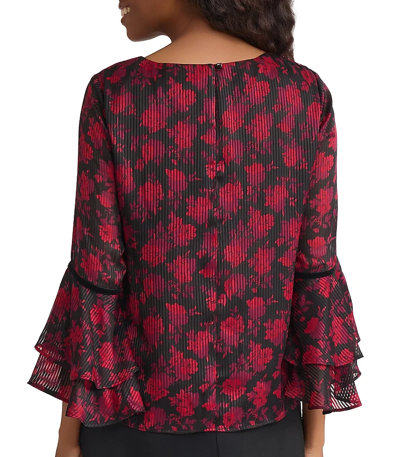 Kasper Petite Floral Print Ruffle Sleeve Blouse