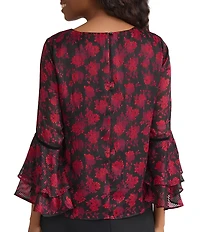 Kasper Petite Floral Print Ruffle Sleeve Blouse