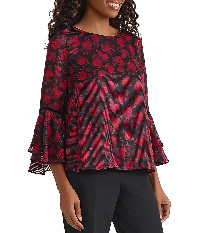 Kasper Petite Floral Print Ruffle Sleeve Blouse