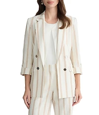 Kasper Petite Four Button Faux Roll Tab Stripe Jacket