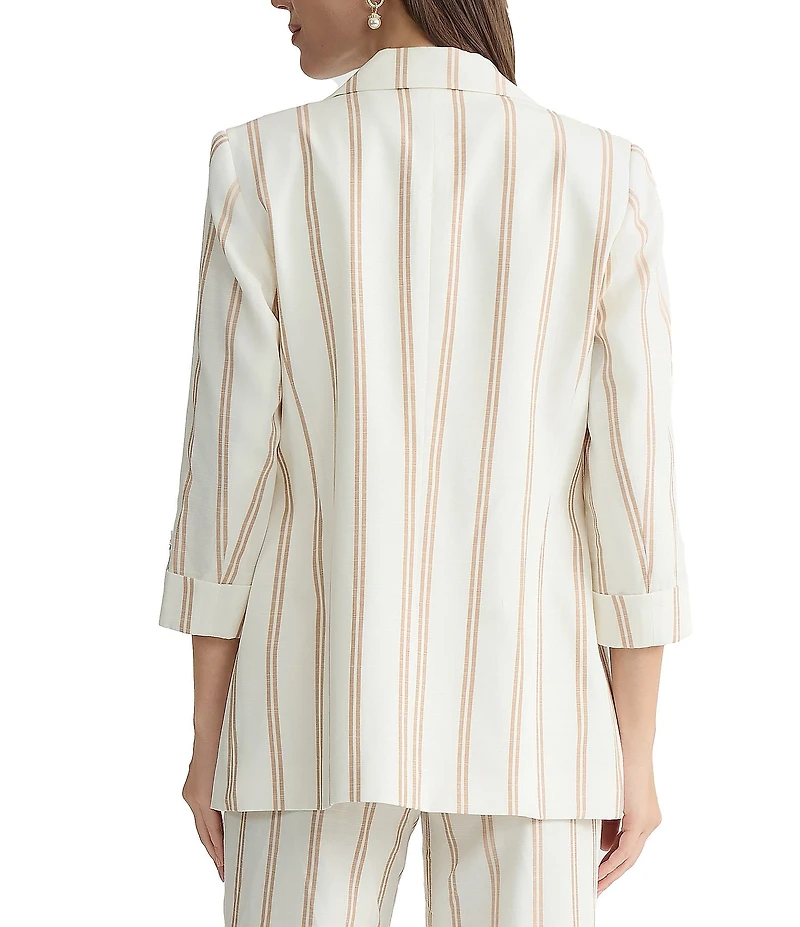 Kasper Petite Four Button Faux Roll Tab Stripe Jacket