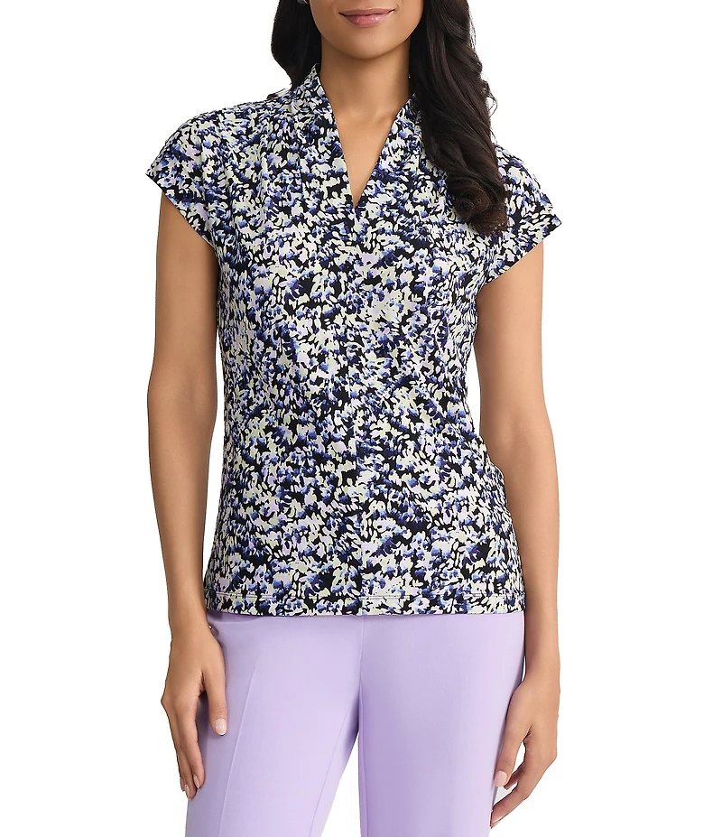 Kasper Petite Funnel Neck Printed Jersey Knit Blouse