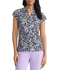 Kasper Petite Funnel Neck Printed Jersey Knit Blouse