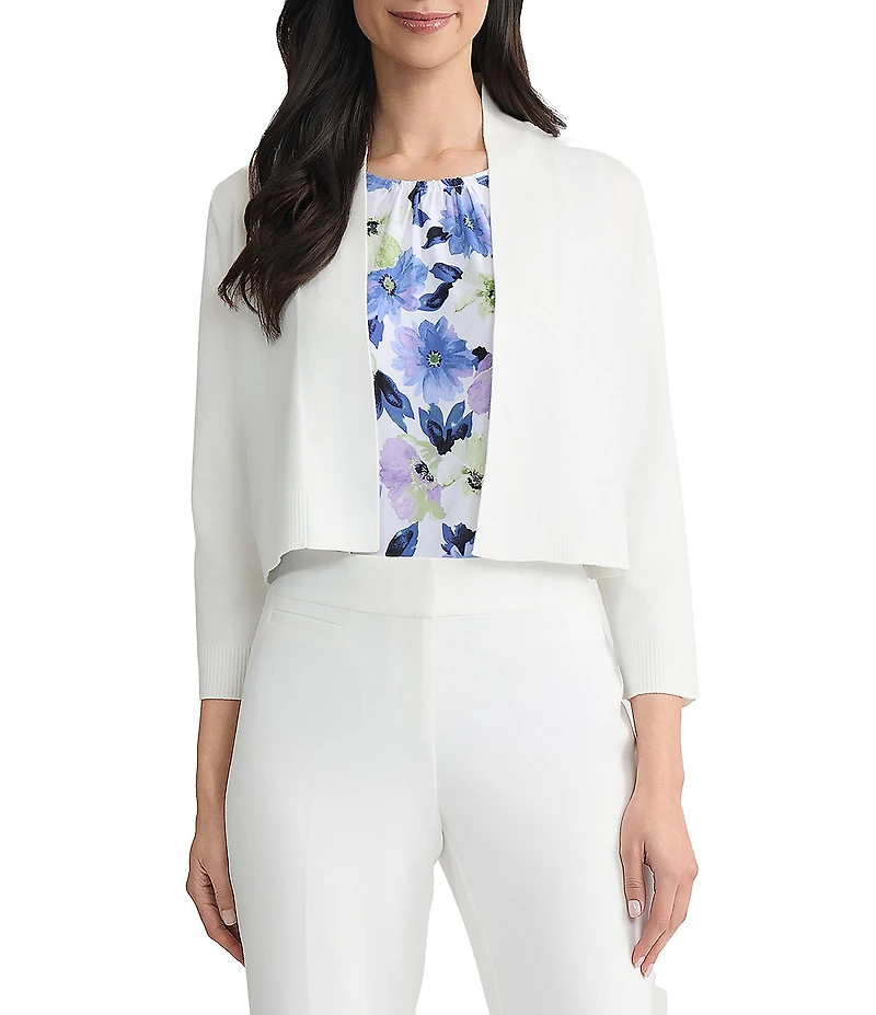 Kasper Petite Open Front 3/4 Sleeve Cropped Knit Cardigan