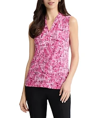 Kasper Petite Pleated Neck Printed Jersey Tank Top