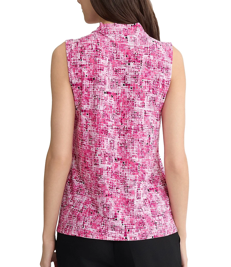 Kasper Petite Pleated Neck Printed Jersey Tank Top