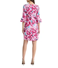 Kasper Petite Printed Scuba Crepe 3/4 Ruffle Sleeve Knee Length Dress