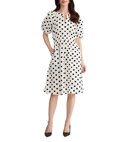 Kasper Petite Puff Sleeve Smock Waist Midi Dress