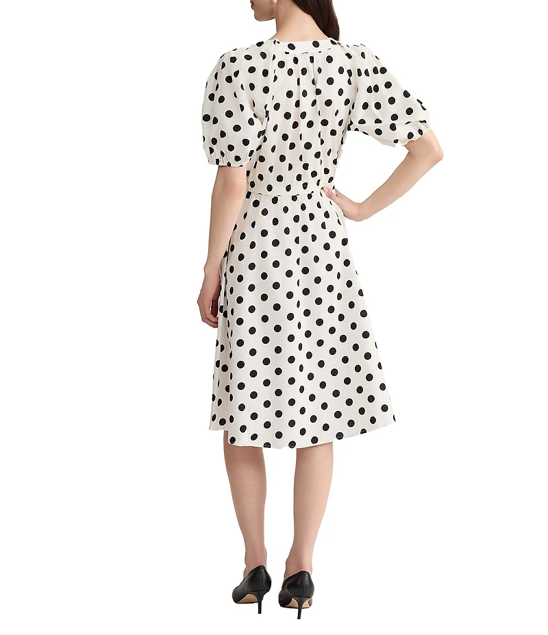 Kasper Petite Puff Sleeve Smock Waist Midi Dress