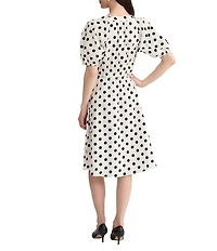 Kasper Petite Puff Sleeve Smock Waist Midi Dress