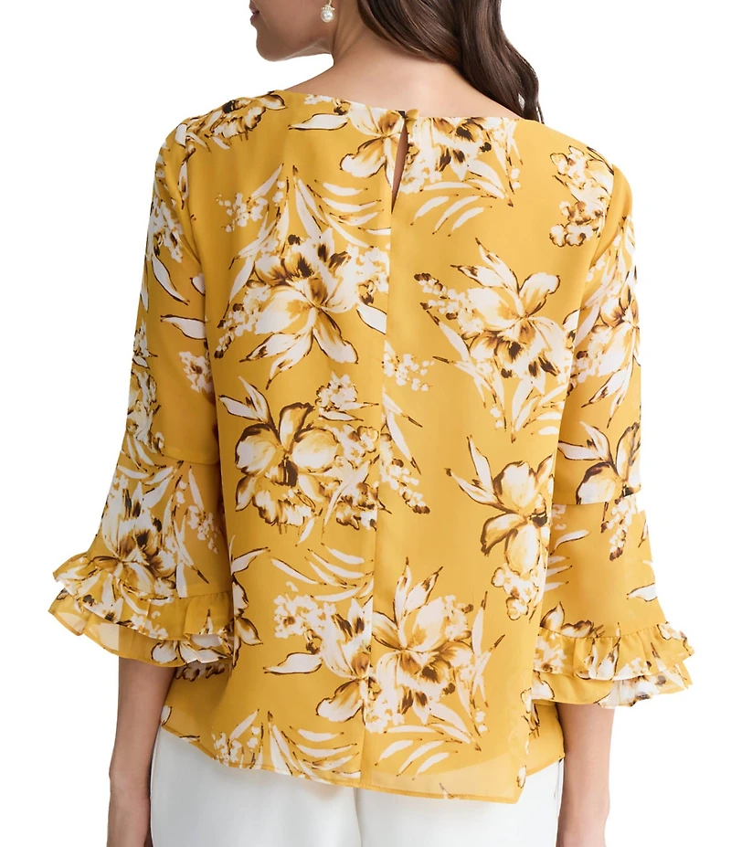 Kasper Petite Ruffle Sleeve Printed Blouse