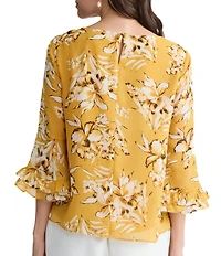 Kasper Petite Ruffle Sleeve Printed Blouse