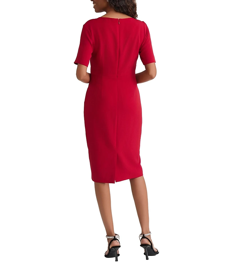 Kasper Petite Short Sleeve Asymmetrical Neck Knee Length Dress