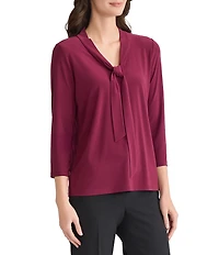 Kasper Petite Size 3/4 Sleeve Tie Neck Jersey Knit Top