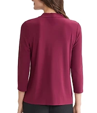 Kasper Petite Size 3/4 Sleeve Tie Neck Jersey Knit Top