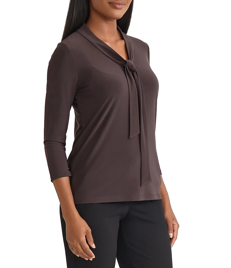 Kasper Petite Size 3/4 Sleeve Tie Neck Jersey Knit Top