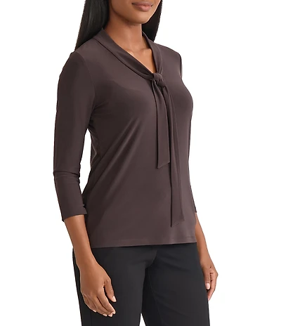 Kasper Petite Size 3/4 Sleeve Tie Neck Jersey Knit Top