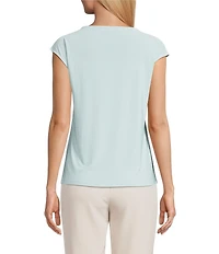 Kasper Petite Size Beaded Round Neck Cap Sleeve Top