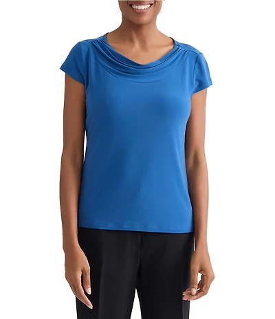Kasper Petite Size Cap Sleeve Cowl Neck Top