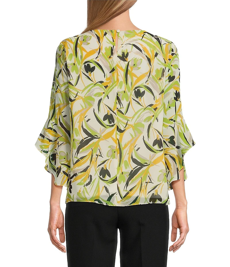 Kasper Petite Size Chiffon 3/4 Ruffle Sleeve Blouse