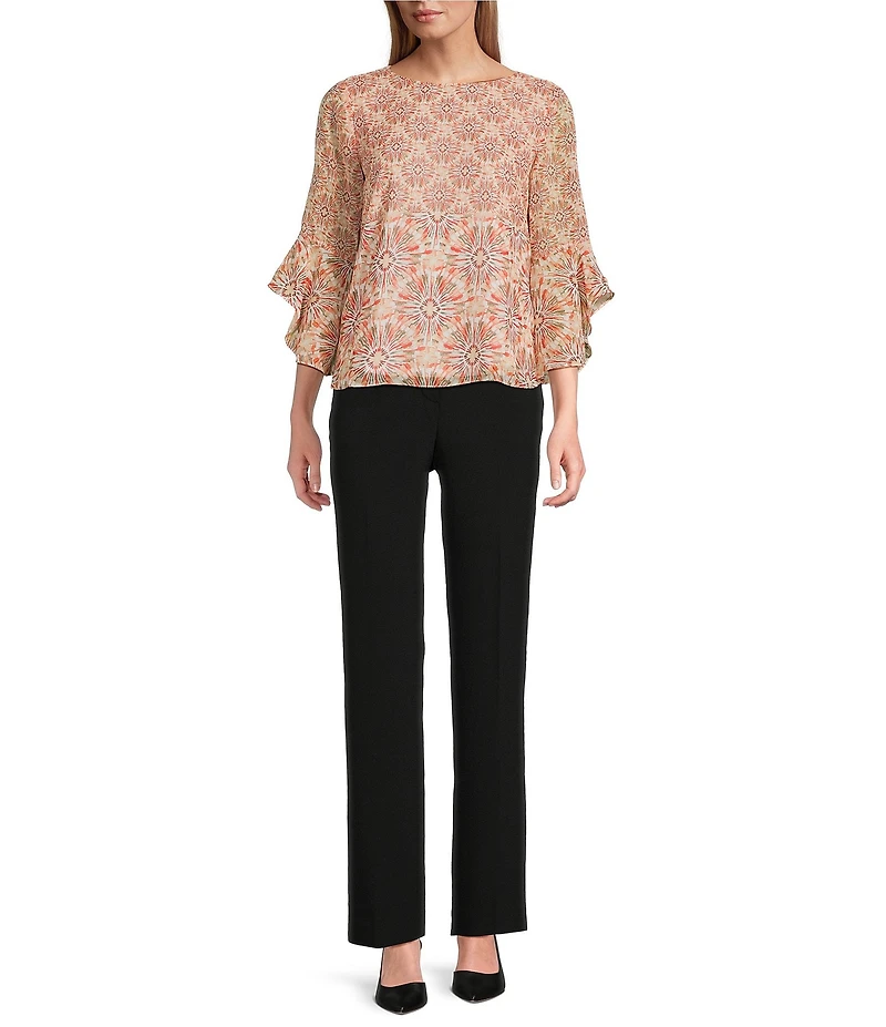 Kasper Petite Size Chiffon Boat Neck Ruffle 3/4 Sleeve Blouse