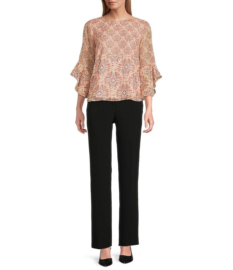 Kasper Petite Size Chiffon Boat Neck Ruffle 3/4 Sleeve Blouse