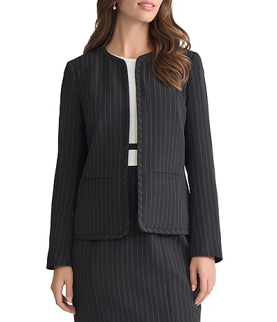 Kasper Petite Size Coordinating Crepe Pinstripe Long Sleeve Blazer