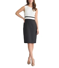 Kasper Petite Size Coordinating Crepe Pinstripe Sheath Dress